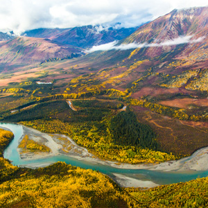 An Alaskan landscape showing a watershed